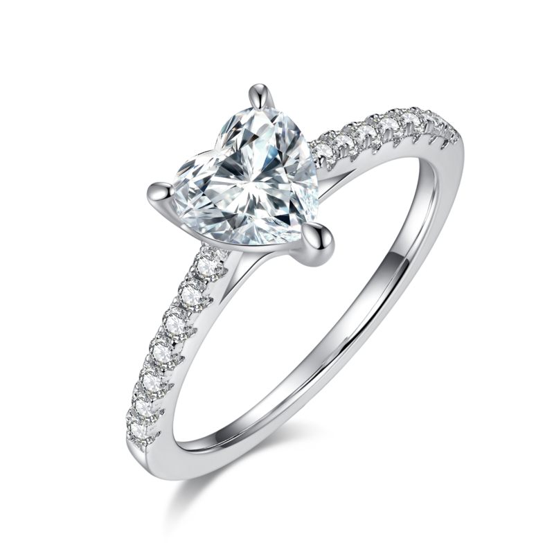 微镶心形S925银镀白金MoissaniteWomen's Ring1.0ctD级